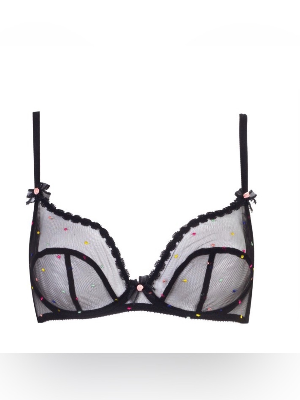 Agent Provacateur Sheer Mesh Bra with Colorful Embroidered Dots 36E